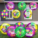 Jetec 12 Pcs Mardi Gras Inflatables Ball 9 Inches Large PVC Mardi Gras Ornaments Inflatable Outdoor Decorations Purple Green Yellow Blow up Balls for Outside Lawn Tree Yard Carnival Decor