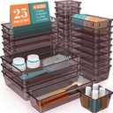 WOWBOX 25 PCS Plastic Drawer Organizer Set, 4 Sizes Desk Drawer Divider Organizers and Storage Bins for Makeup, Jewelry, Gadgets for Kitchen, Bedroom, Bathroom, Office, Clear Brown