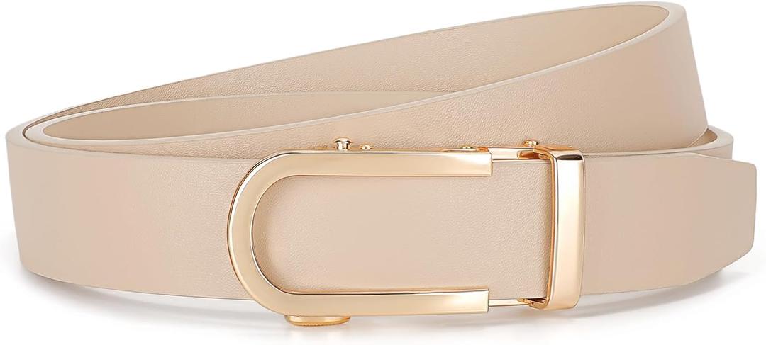 JASGOOD Women Leather Ratchet Belt for Jeans Pants Dresses Adjustable Belt with Automatic Sliding Buckle, Width 1.2" (Suit for Size 37"-42", 01 Style-shallow Khaki)