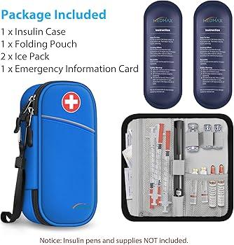 Insulin Cooler Travel Case with 2 Ice Pack, Water Resistant Insulated Diabetic Medication Organizer Carrying Bag with Extra Pouch for Insulin Pen and Other Diabetic Supplies (Blue)
