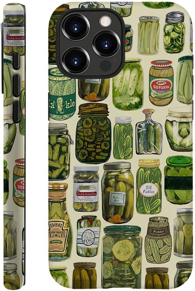 Case Compatible with iPhone 15 Pro Max,Scratch Resistant Hybrid 2-Layer Hard Shell Phone Case,Pickle Dill Collage Green