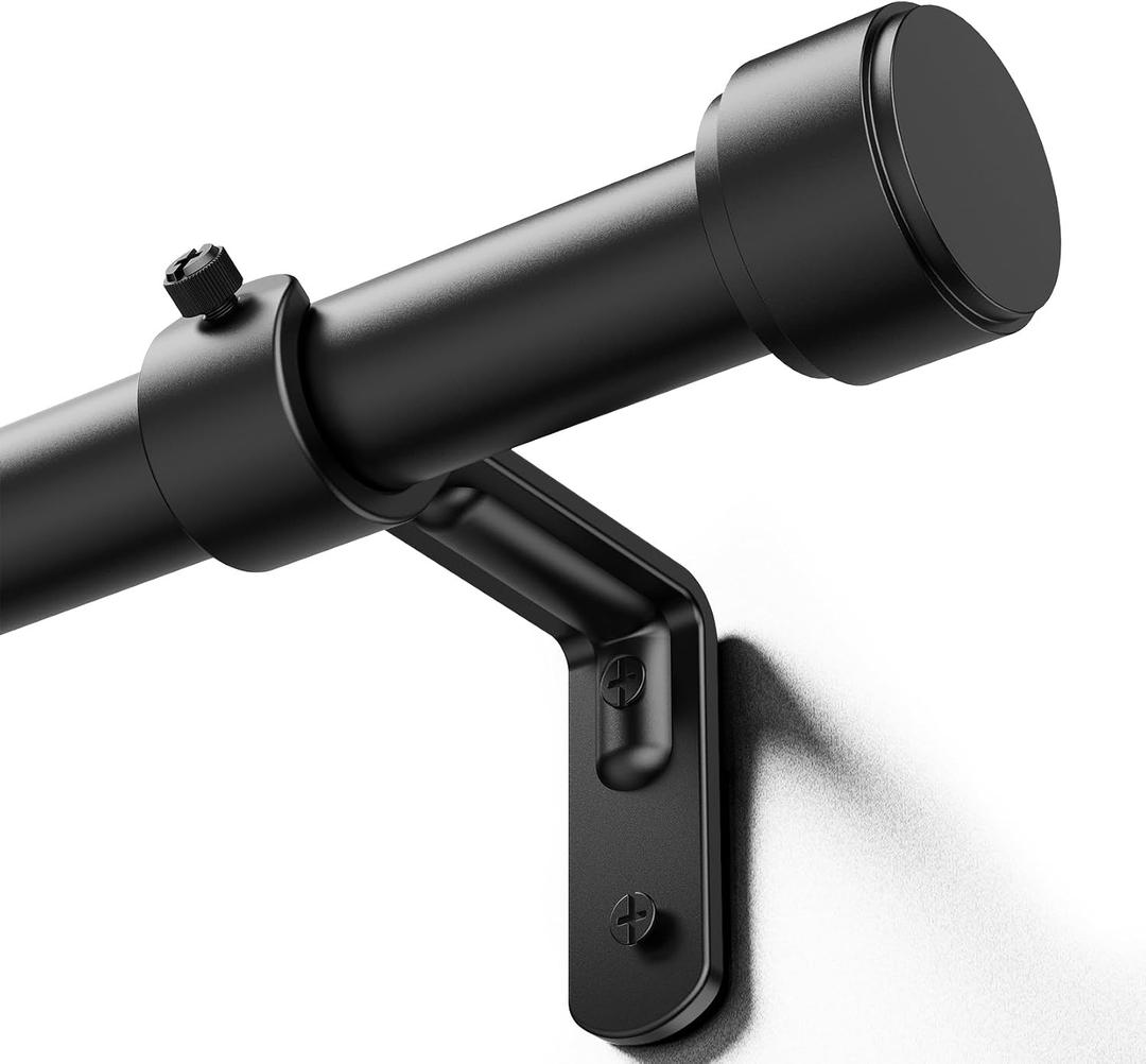 YaFex 60-150 Inch Heavy Duty Curtain Rods Set, Easy Install 4-Segment Design, 1 Inch Adjustable Black Drapery Rods for Windows, Extra Long Treatment Rods Set with Aluminum Finials