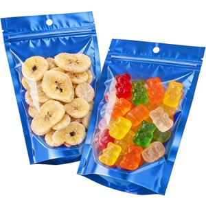 100pcs 3.5"x5" Mylar Bags for Food Storage,Smell Proof Bag with Window ResealableStand-up Foil Pouch Packaging Freeze Dried Candy Bag Food Storage Bags for Small Business (Blue)