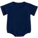 XUILOG Baby Boy Girl Bubble Romper Short Sleeve Bodysuit Solid Color Clothes T-Shirt Oversize Tops Crewneck OutfitNavy Blue, 18-24M (Blue)