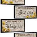 KREATIVE ARTS Praise God, Seek God, Worship God, Trust God Prayer Quote Wall Art Set of 4 Each 8x16 Canvas Prints with Black Frame Religious Motivational Christian Quotes Bible Verse Decor