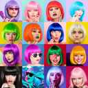 PLULON 7 Pieces Party Wigs and 7 Pieces Sunglass Set, Neon Short Bob Wig Sunglass Pack Costume Colorful Cosplay Wig Daily Party Hairpieces for Bachelorette Neon Party Favors, Halloween and Decorations