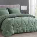 Chezmoi Collection Jasper Sage Green Twin Size Bed in a Bag 5-Pieces Triangle Geometric Quilted Stone Washed Microfiber Comforter with Sheets Lightweight All Season Bedding Set
