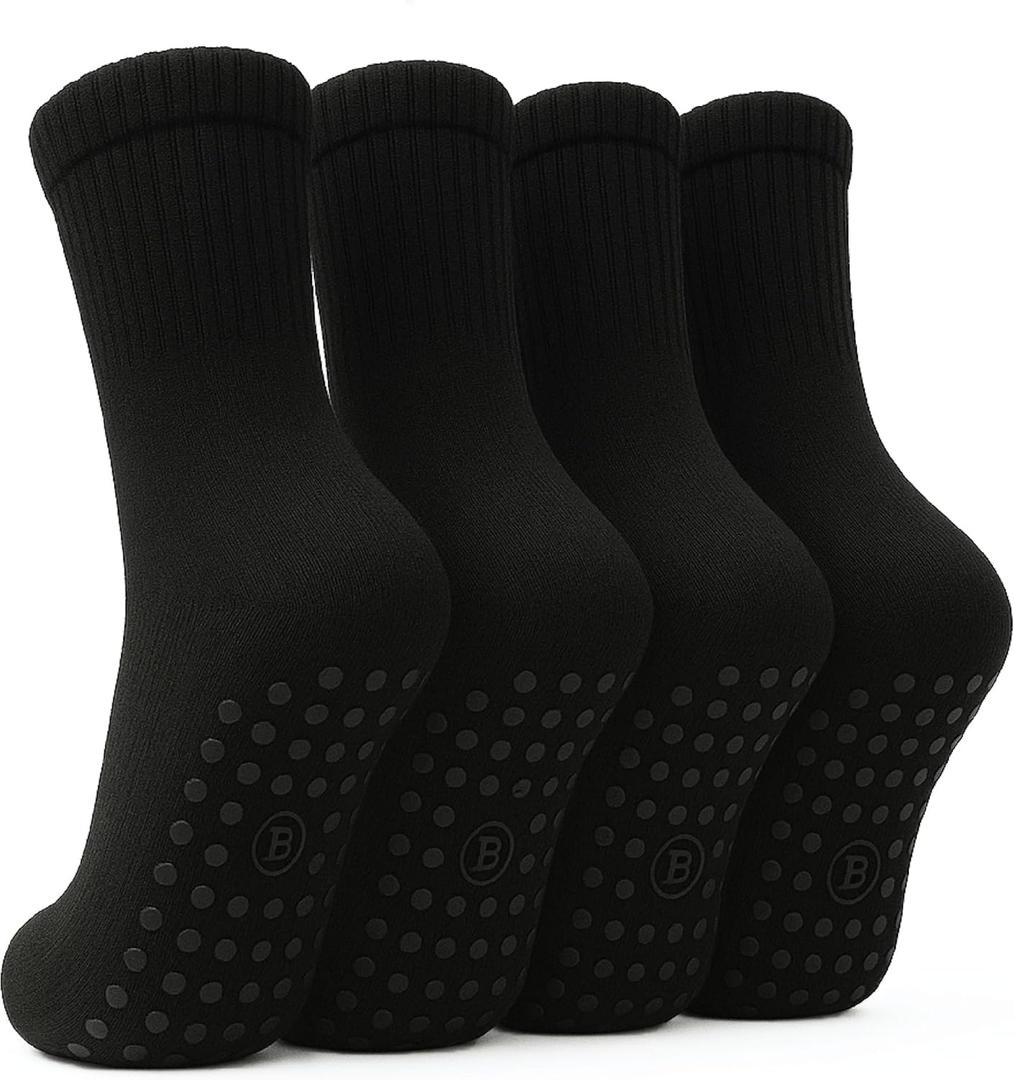 BELINO Pilates Socks for Women with Non Slip Grippers  Crew Socks for Yoga, Barre, Gym, Workout, Hospital 4 Pairs (6, Black) BELINO Pilates Socks for Women with Non Slip Grippers  Crew Socks for Yoga, Barre, Gym, Workout, Hospital 4 Pairs (6, Black)