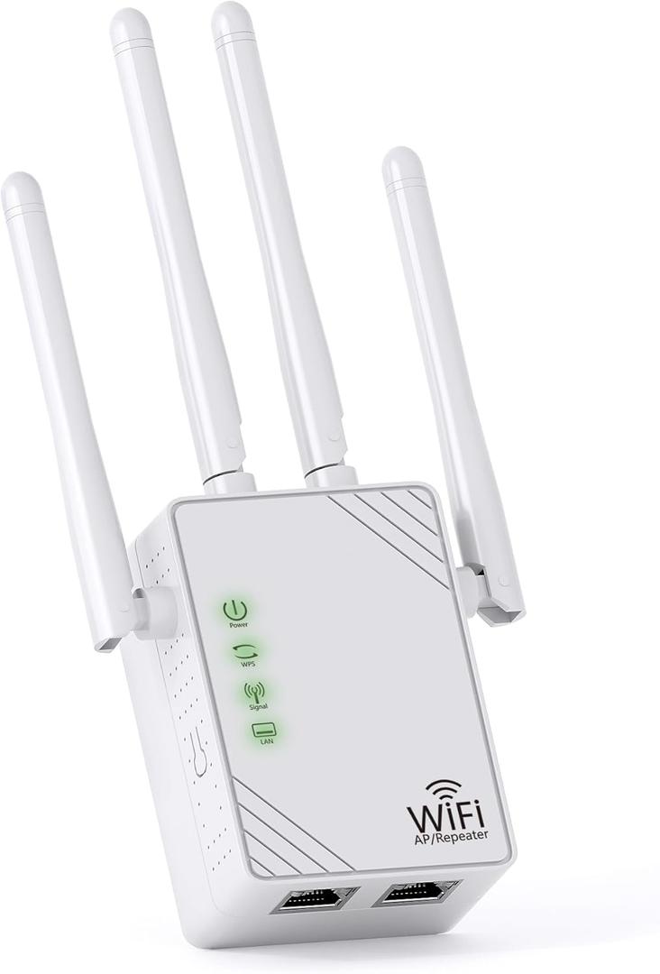 WiFi Extender Signal Booster, 8X Faster Internet Extender WiFi Booster Long Range up to 14,787 Sq Ft for Home, WiFi Repeater W/Ethernet Port, Wireless Signal Amplifier Support 99% Router, 1-Tap Setup