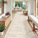 3x18 Washable Runner Rug for Hallway, Non-Slip Long Hallway Runner for Entryway, Soft Vintage Kitchen Mats for Floor, Abstract Dining Room, Bedroom, Living Room Rugs(3'x18', Beige/Ivory)