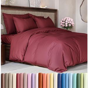 Duvet Cover Twin/ Twin XL Size Set - Extra Soft Twin/ Twin XL Size Duvet Cover 68 x 90 with 1 Pillow Shams - Hotel Luxury & Fade Free w/ Zipper Closures & Ties - Comfy Breathable Bedding Set (Burgundy)