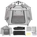 Asweets 4 in 1 Pop Up Playpen Indoor and Outdoor Portable, Lightweight Baby Playpen with Travel Bag,Baby Beach Tent and Play Toddler Play Yard Canopy(Grey)