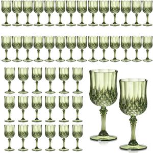 XUWAIDSGN 48 Pcs 7oz Plastic Vintage Wine Glasses Drinking Glasses Unbreakable Wedding Glassware Crystal Water Goblets Reusable Drinkware Vintage Champagne Flutes (48, Dark Green)
