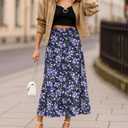 NILOUFO Women Trendy Maxi Skirts Casual High Waisted Elastic A-Line Long Skirt with Pockets (XL)