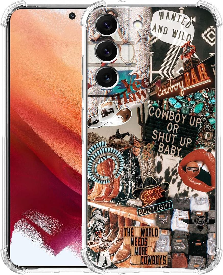Western Cowboy Cowgirl Case Compatible with Galaxy A14,Retro Country Art Collage,Trendy Soft Bumper TPU Case for Samsung Galaxy A14