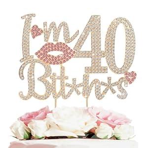 LASKYER I'm 40th Birthday Funny Gold & Pink Rhinestone Cake Topper - Happy 40th Birthday Cheers to Forty Years Old Bday Party Metal Sparkly Food Centerpieces Topper Decorations Sign