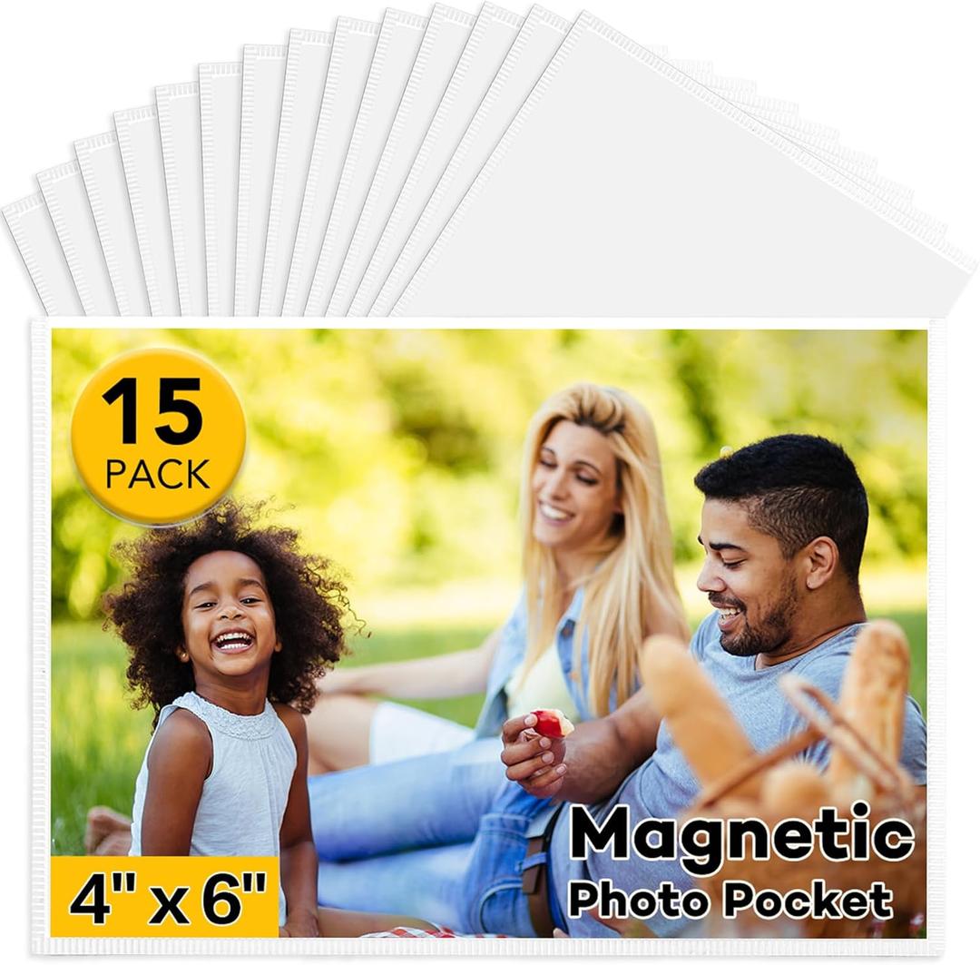 YixangDD 15 Pack Magnetic Picture Frame, 4 x 6 Inches Fridge Magnetic Photo Frames, Magnetic Photo Frames for Refrigerator, Home, School, Office (White)
