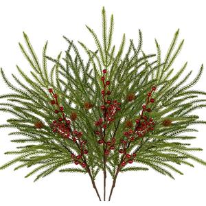 Artificial Christmas Norfolk Pine Branches - 3 Pcs 27.5" Real Touch Faux Greenery Stems with Red Berry Pine Cones Picks for Vases Xmas Tree DIY Craft Wreaths Garland Holiday Outdoor Indoor Decor