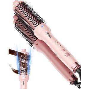 Thermal Brush for Blowout Look, 1.5 Inch Heated Round Brush with 2 Negative Ions Release for Less Frizzy, Dual Voltage Heated Curling Brush for Travel, Airflow Heat & Dual PTC Technology, Pink