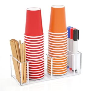 Richboom Cup Holder with Marker Slot - Double Plastic Cup Holder Clear Acrylic Countertop Disposable Coffee Cup Dispenser Mark Your Cup and Drink Up Party Accessory Social Gathering Housewarming Gift