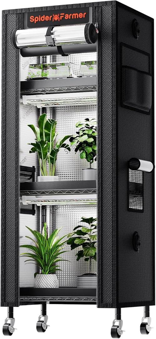 Spider Farmer 2025 Plant Stand with Grow Light, 4-Tier Rack 6Pcs 12" Full Spectrum 5000K LED Grow Lamps and Tent Cover Height Adjustable Small Greenhouse for Seedling Plant Indoor 16Lx12Dx47H (Update)