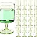 48 Packs 8oz Acrylic Reusable Plastic Wine Glasses Bulk Wedding Disposable Short Stem Party Goblet Cup Vintage Milkshake Cordial Unbreakable Cocktail Drink Water Bars Stemware (Sage Green)