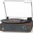 Record Player Built-in Stereo Speakers Vintage Turntable for Vinyl Records LP Phonograph Belt Drive 3 Speed 3 Size Support Wireless Input RCA Output Auto Stop Tone Adjustment Retro Wooden Walnut Brown