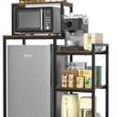 ikkle Mini Fridge Stand with Storage Shelves, 3-Tier Mini Fridge Cabinet Microwave Stand Baker Rack, Wood Utility Storage Shelf with Mini Fridge Storage Space for Dorm Kitchen (Brown)