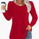 OFEEFAN Long Sleeve Shirts for Women Fall Tops Dressy Casual Blouses Pleated Scooped Neck Tunic Tops for Leggings S