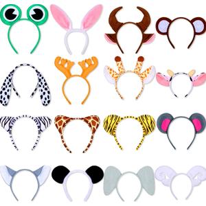 WILLBOND 16 Pieces Animal Headbands Jungle Safari Party Favors Wild One Birthday Decorations Zoo Animal Ear Headbands for Kids Halloween Costume Cosplay Photo Booth Props Party Supplies