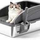 Stainless Steel Cat Litter Box with Lid, Metal Kitty Litter Box with Scoop, Non-Stick Base, Easy to Clean for Cat, Rabbit, Guinea Pigs and Hamsters - Dark Gray