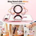 Meifigno Designed for iPhone Air Case with Ring Stand (6.5"), [Built-in Mirror] [Compatible with MagSafe] [Glitter Card & Wrist Strap] Removable Phone Stand +Designed for iPhone 17 Air Case, Rose Gold