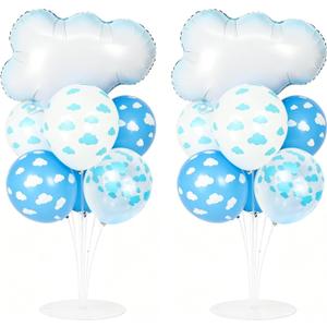 Cloud Party Balloons Stand Kit 2 Sets, Balloon Centerpieces for Tables with Cloud Foil Balloons and Patterned Latex Balloons for Baby Shower,Themed Party,Birthday Decorations Supplies