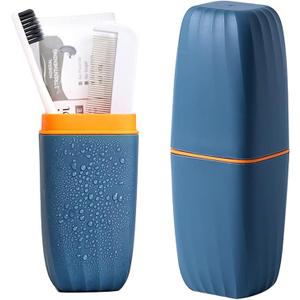 Travel Toothbrush Cup Case,Toothbrush Holder with Cover Travel Toothbrush Containers Portable Toothpaste Storage Toothbrush Case and Carrier for Camping School Business Trip Bathroom (Dark blue)