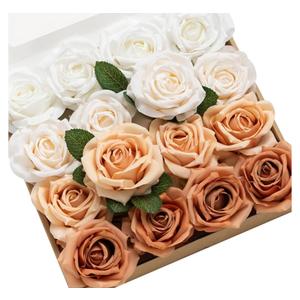 Ling's moment Artificial Flowers, 16pcs Burnt Orange Ombre Faux Silk Roses with Stems, 3.5" Fake Terracotta Flowers Bulk for DIY Wedding Bouquets Centerpieces Party Baby Shower Home Decoration
