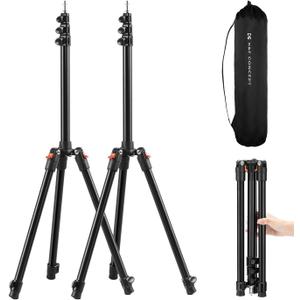 K&F CONCEPT Extendable Photography Stand, Adjustable 6.56ft/78.7"/2M Aluminum Tripod with 1/4" Screw, 2-Pack Reversible Portable Studio Lighting Tripod for Strobe Light/Webcams/Cameras with Bag