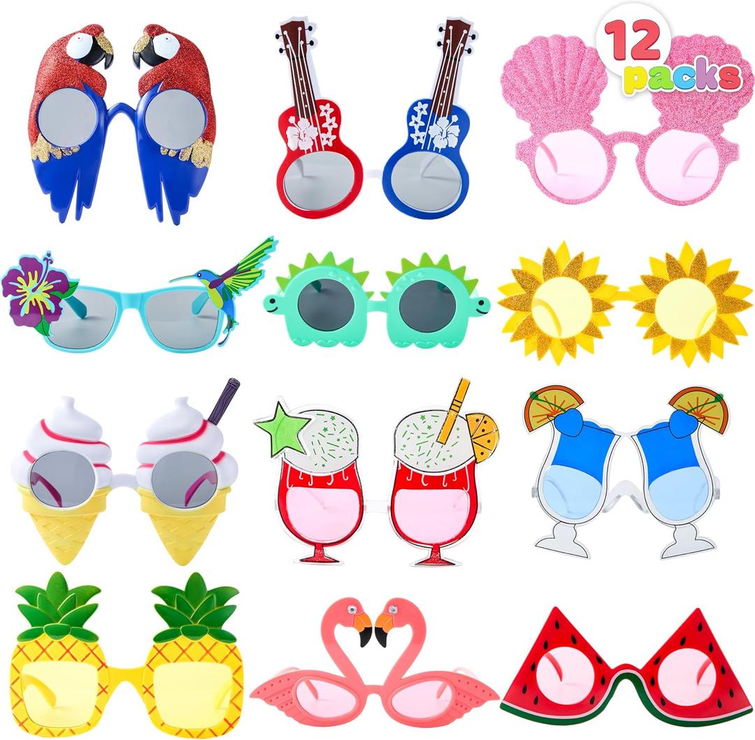 JOYIN 12 Pcs Hawaiian Luau Party Sunglasses, Summer Pool Party Decorations, Tropical Glasses for Girls Hawaiian Outfit, Cool Party Favors & Theme Supplies