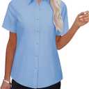 Siliteelon Light Blue Shirts for Women Stain-Resistant Button Down Shirt Short Sleeve Dress Shirt Easy Care Business Casual Tops Work Blouse, XL