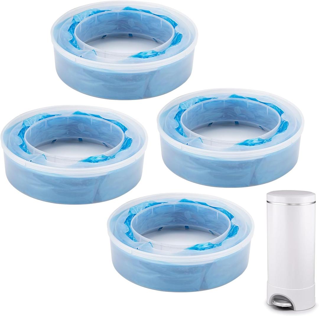 4 Pack Diaper Pail Refill Bags Compatible with Munchkin Step Diaper Pail, Refill Rings for Arm&Hammer Disposal System, Holds up to 2,176 Newborn Diapers, Lock Odor, Seal and Toss Diaper Pail Refills