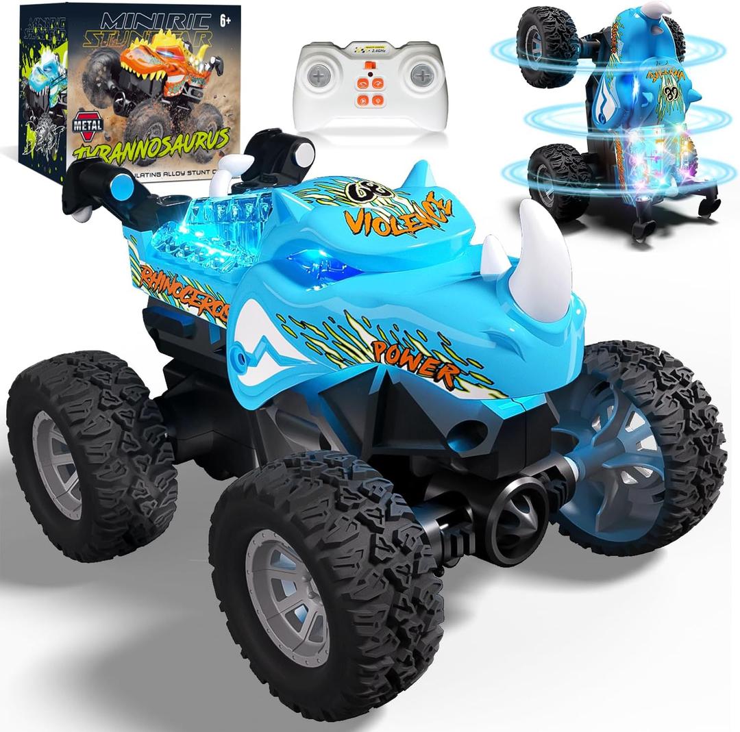 Gohero 1:64 Monster Trucks Toys, 2.4GHz Mini Remote Control Car for Boys 4-7, 360 Spin & Walk Upright Little Blue Truck Metal Shell & RGB LightBoys Toys 6-8 Years Old Christmas& Birthday Gifts