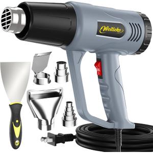 Weitieke Heat Gun, 10Ft power cord Heavy Duty Hot Air Gun 572&1112℉ Dual Temperature Control 4 Nozzels & Paint Scraper Overload Protection for Paint Stripping, Crafting, vinyl wrap