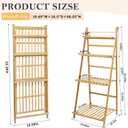 Foldable Ladder Bookshelf 4-Tier Bamboo Plant shelfMulti-Purpose Storage Rack for Plants, Books & Home Decor, Natural Bamboo Display Shelf for Living Room, Bathroom, Kitchen & Balcony