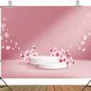 7x5ft Fabric Pink Cherry Blossom Podium Backdrop Romantic Flower Petal Fluttering Suitable for Bridal Shower Wedding Girls Birthday Party Mother's Day Photography Backgrounds
