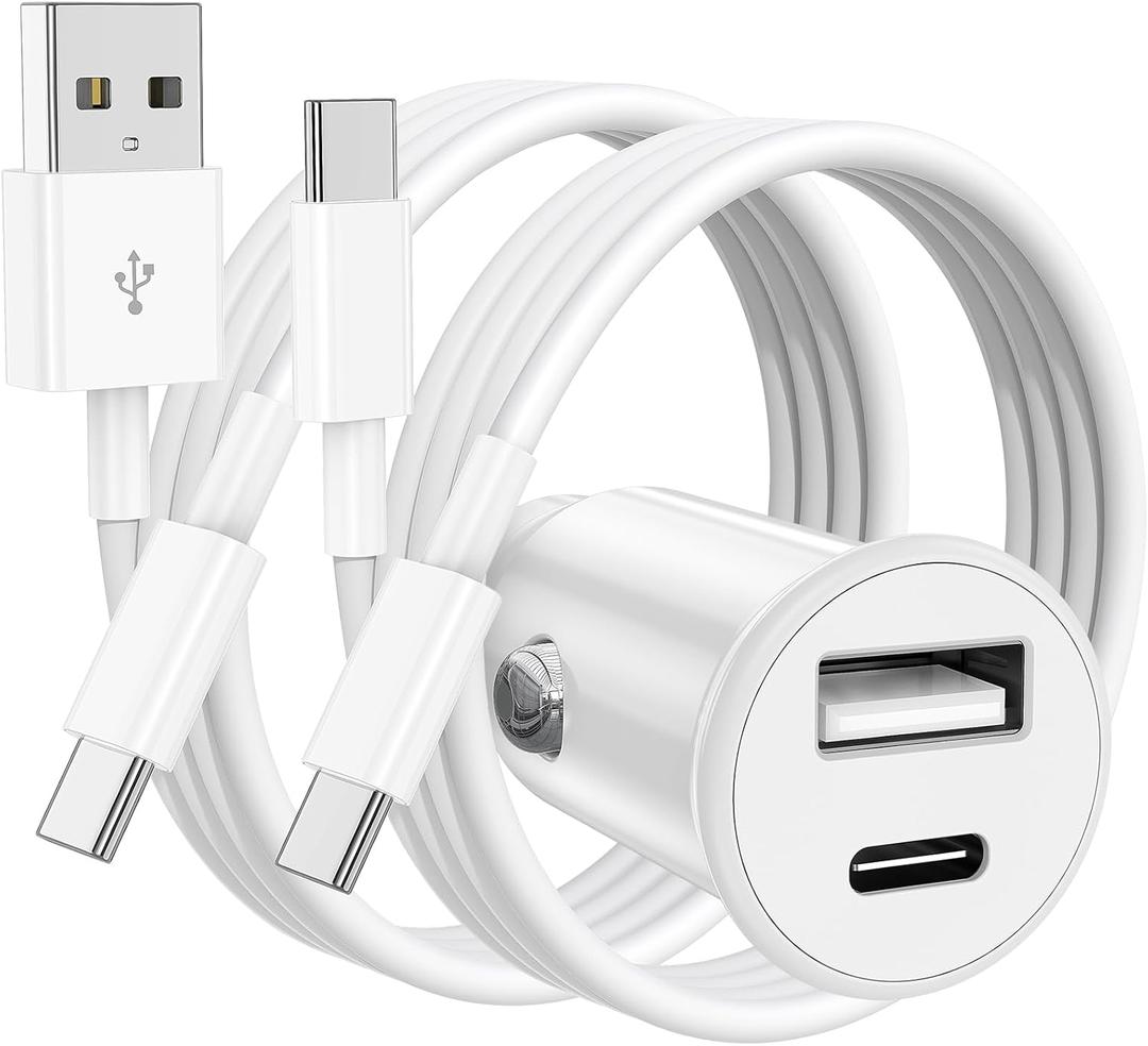 USB C Car Charger for iPhone 17 16 15 Pro Max, 40W Dual Port USB-C & USB-A Car Fast Charging Adapter, 2X3FT C to C Cable & A to C Carplay Cable for iPhone 17 16 15 Series/iPhone Air, iPad, Samsung (White)