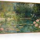 FWIEXA Monet Floral Framed Canvas Wall Art Set, Impressionist Botanical Garden Wall Decor, Vintage Ponds Tree Plant Artwork, Nature Landscape Prints, 20x40 Inches Pictures for for Living Room, Bedroom (Oil Painting Garden)