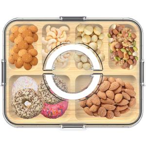 Charcuterie Board with Clear Lid and Handle,6 Compartments Bamboo Charcuterie Boxes for Picnics & Entertaining,Travel Portable Cheese Board Cutting Boards Perfect for Snacks& Fruit (White)