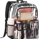 Vorspack Clear Backpack for School - Heavy Duty Transparent Bookbag for Girls Boys Large See Through backpacks for Work, College, Travel - Black