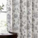 Vangao 100% Blackout Curtains for Bedroom 96 Inches Long, Floral Curtains for Living Room Printed Flower Blackout Drapes Leaf Thermal Farmhouse Drapes Window Treatments, 2 Panels Grey and White