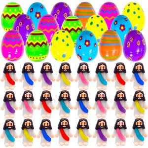 24 Pcs Prefilled Easter Eggs with Mini Jesus Figurines Resin Toys Great for Kids Girls Boys Toddlers Easter Egg Hunt Fillers Easter Basket Stuffers Party Favors Gifts