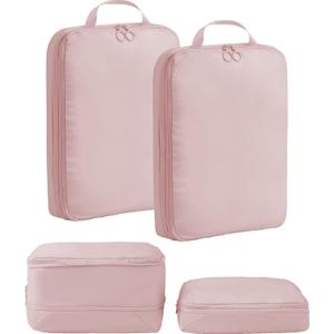 tianzong Upgraded Compression Packing Cubes 2-Pack - 2-Way Full Open, Double Zipper, Space Saving Organizers for Travel (Pink, Medium)